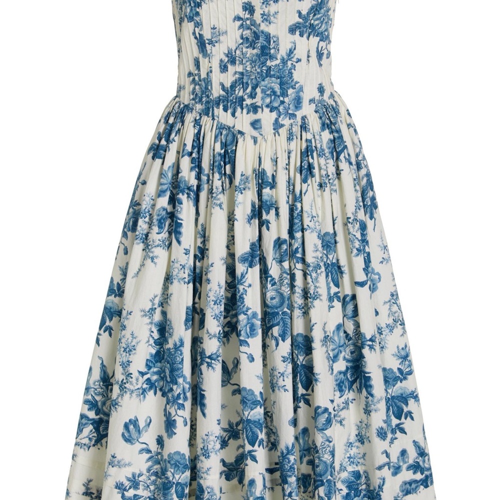 LoveShackFancy size 0 Blue and White Majorly Floral Chinoiserie Midi Dress